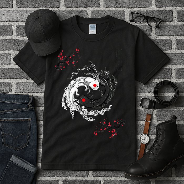 Japanese Yin Yang Axolotls Art Graphic Anime Axolotl Lover Tall T-Shirt