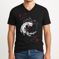 Japanese Yin Yang Axolotls Art Graphic Anime Axolotl Lover V-Neck T-Shirt