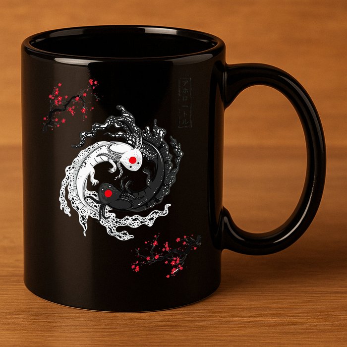Japanese Yin Yang Axolotls Art Graphic Anime Axolotl Lover 11oz C Handle Ceramic Mug