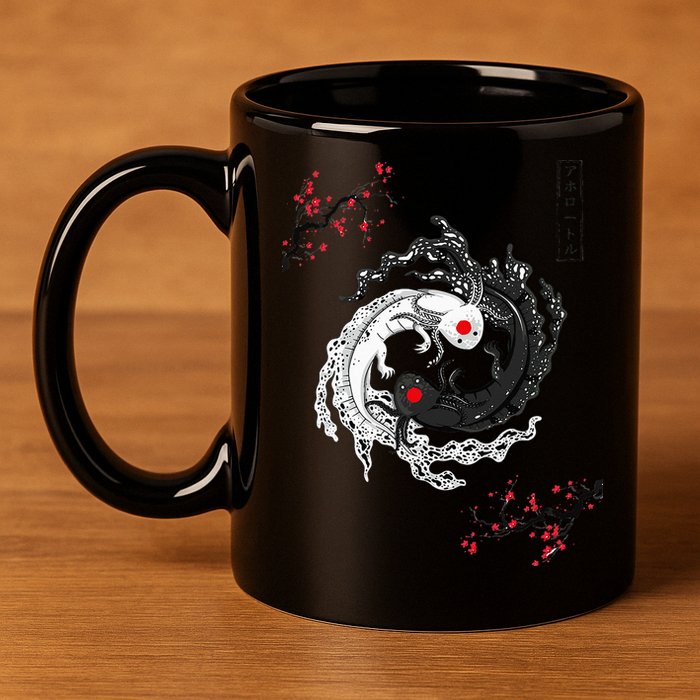 Japanese Yin Yang Axolotls Art Graphic Anime Axolotl Lover 11oz C Handle Ceramic Mug
