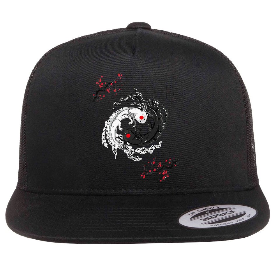 Japanese Yin Yang Axolotls Art Graphic Anime Axolotl Lover Flatbill Hat