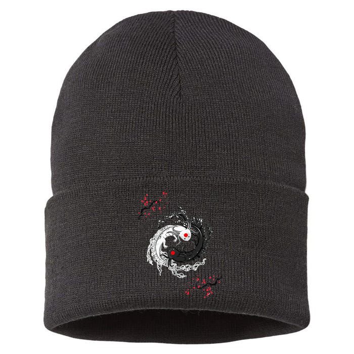 Japanese Yin Yang Axolotls Art Graphic Anime Axolotl Lover Sustainable Knit Beanie