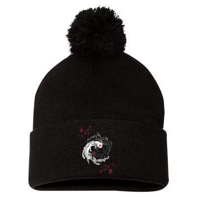 Japanese Yin Yang Axolotls Art Graphic Anime Axolotl Lover Pom Pom 12in Knit Beanie