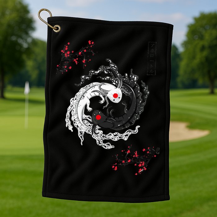 Japanese Yin Yang Axolotls Art Graphic Anime Axolotl Lover Golf Towel