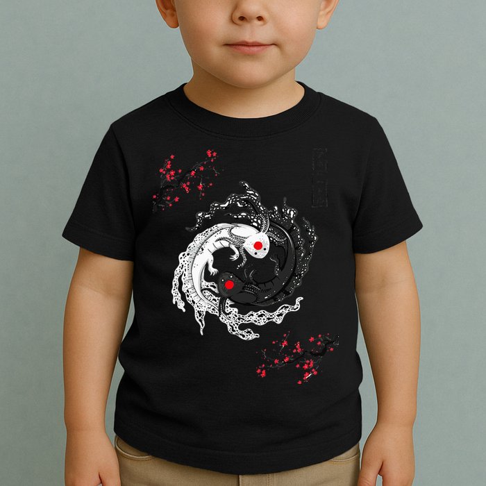 Japanese Yin Yang Axolotls Art Graphic Anime Axolotl Lover Toddler T-Shirt