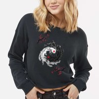 Japanese Yin Yang Axolotls Art Graphic Anime Axolotl Lover Cropped Pullover Crew