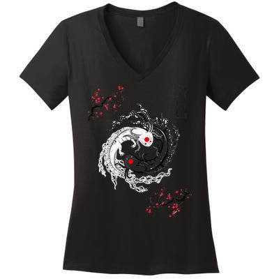 Japanese Yin Yang Axolotls Art Graphic Anime Axolotl Lover Women's V-Neck T-Shirt