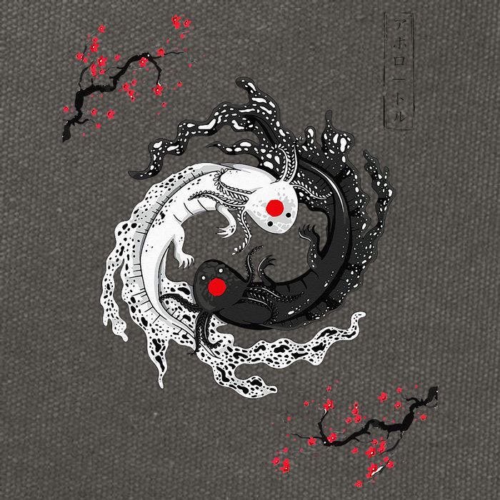 Japanese Yin Yang Axolotls Art Graphic Anime Axolotl Lover Cotton Canvas Backpack