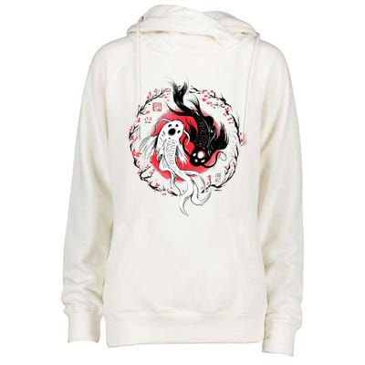 Japanese Yin Yang Koi Fish Art Womens Funnel Neck Pullover Hood