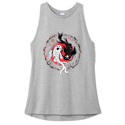 Japanese Yin Yang Koi Fish Art Ladies PosiCharge Tri-Blend Wicking Tank