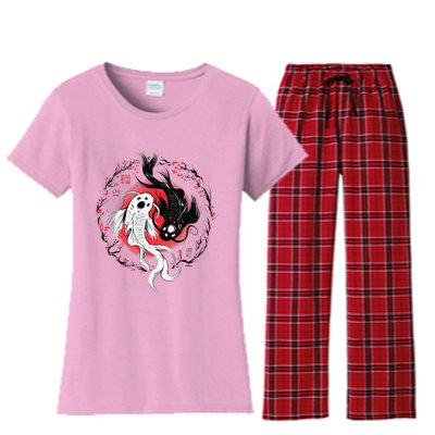 Japanese Yin Yang Koi Fish Art Women's Flannel Pajama Set