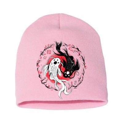 Japanese Yin Yang Koi Fish Art Short Acrylic Beanie