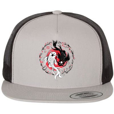 Japanese Yin Yang Koi Fish Art Flat Bill Trucker Hat