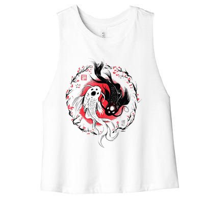 Japanese Yin Yang Koi Fish Art Women's Racerback Cropped Tank