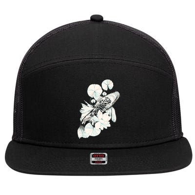 Japanese Zen Koi Fish Pond 7 Panel Mesh Trucker Snapback Hat