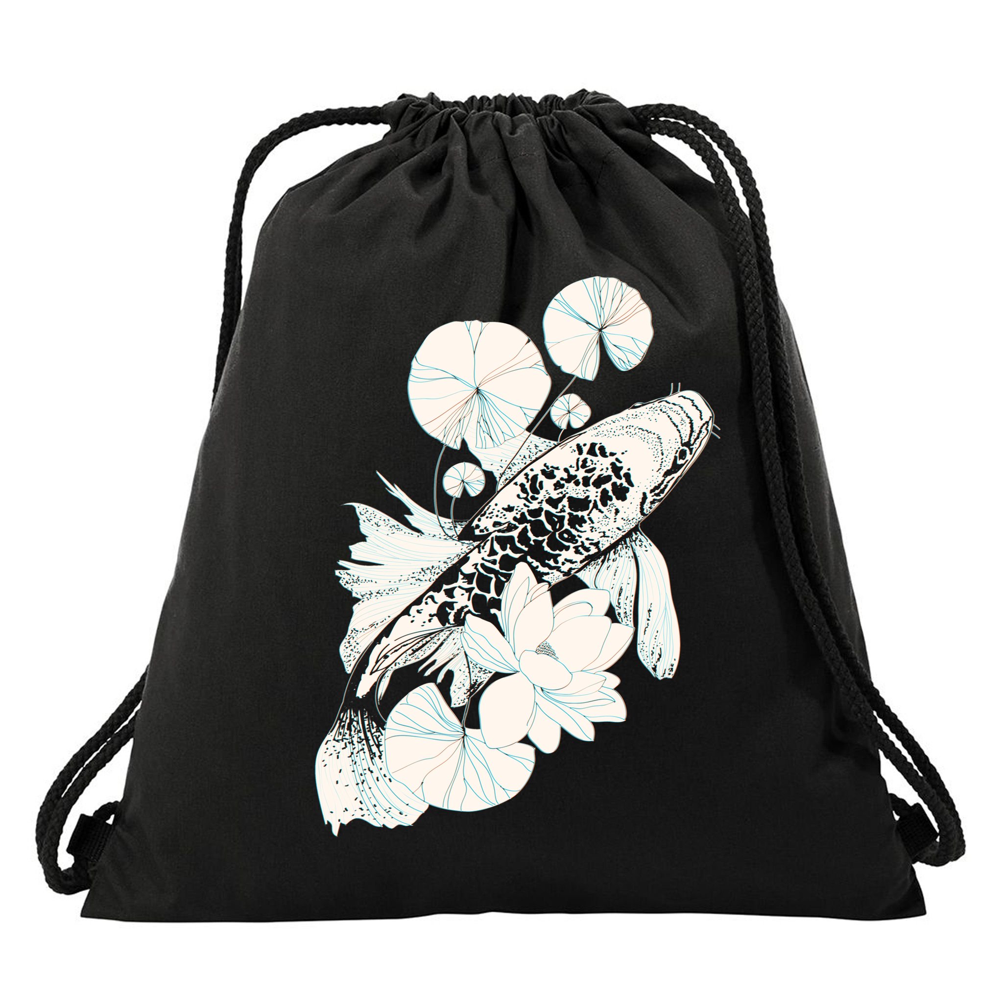 Japanese Zen Koi Fish Pond Drawstring Bag
