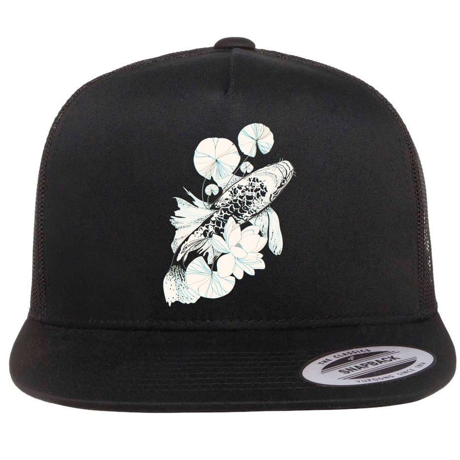 Japanese Zen Koi Fish Pond Flat Bill Trucker Hat