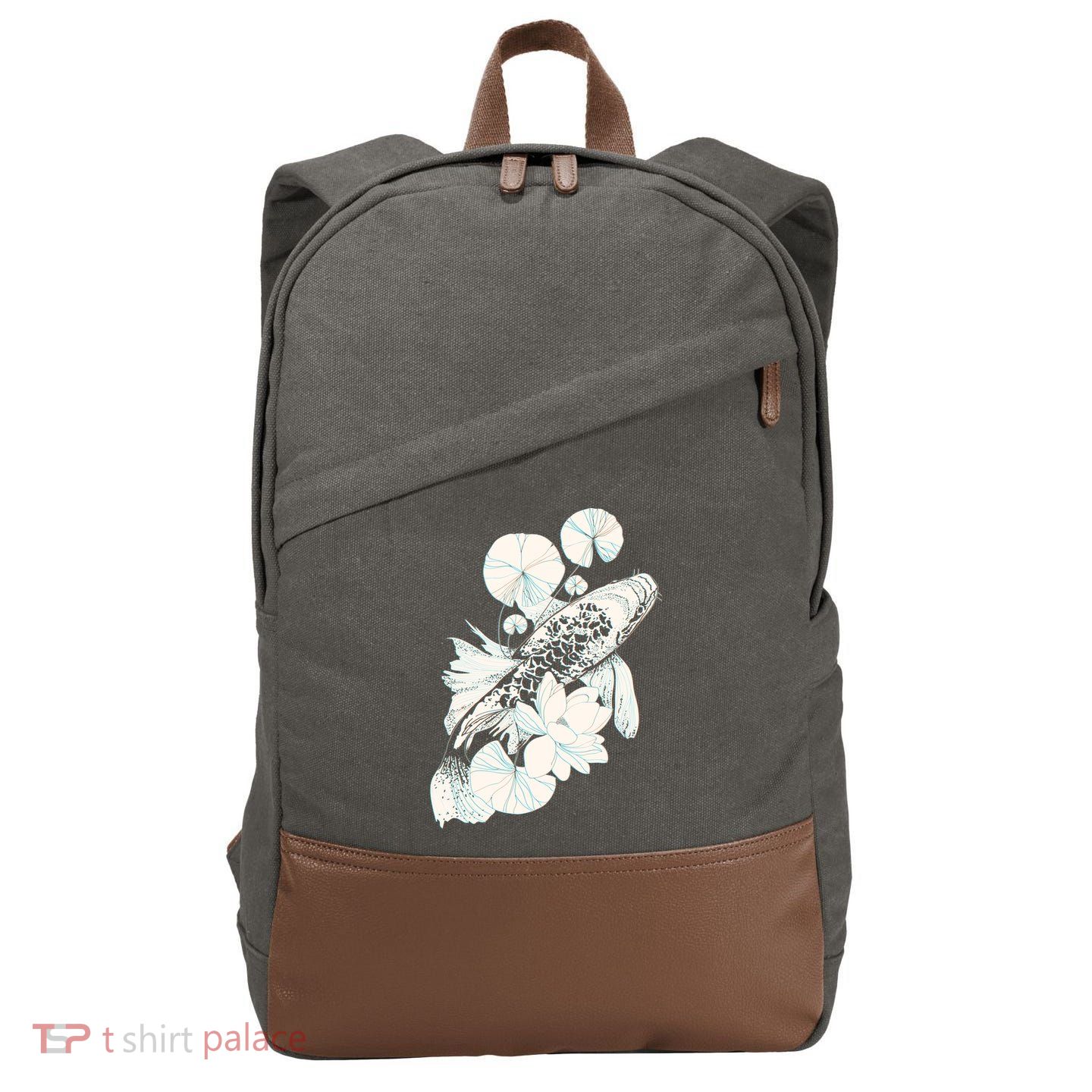 Japanese Zen Koi Fish Pond Cotton Canvas Backpack