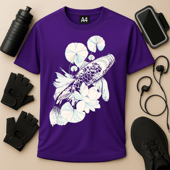 Japanese Zen Koi Fish Pond Cooling Performance Crew T-Shirt