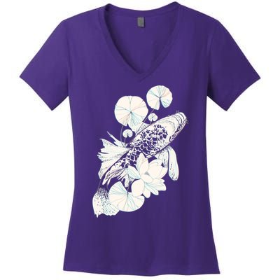 Japanese Zen Koi Fish Pond Women's V-Neck T-Shirt