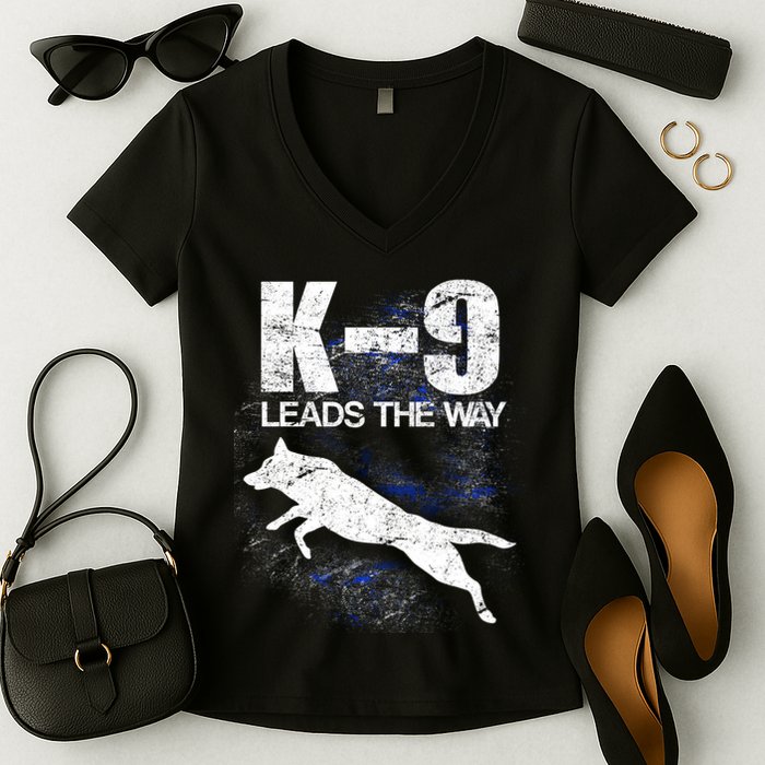 K-9 Leads The Way Women's V-Neck T-Shirt