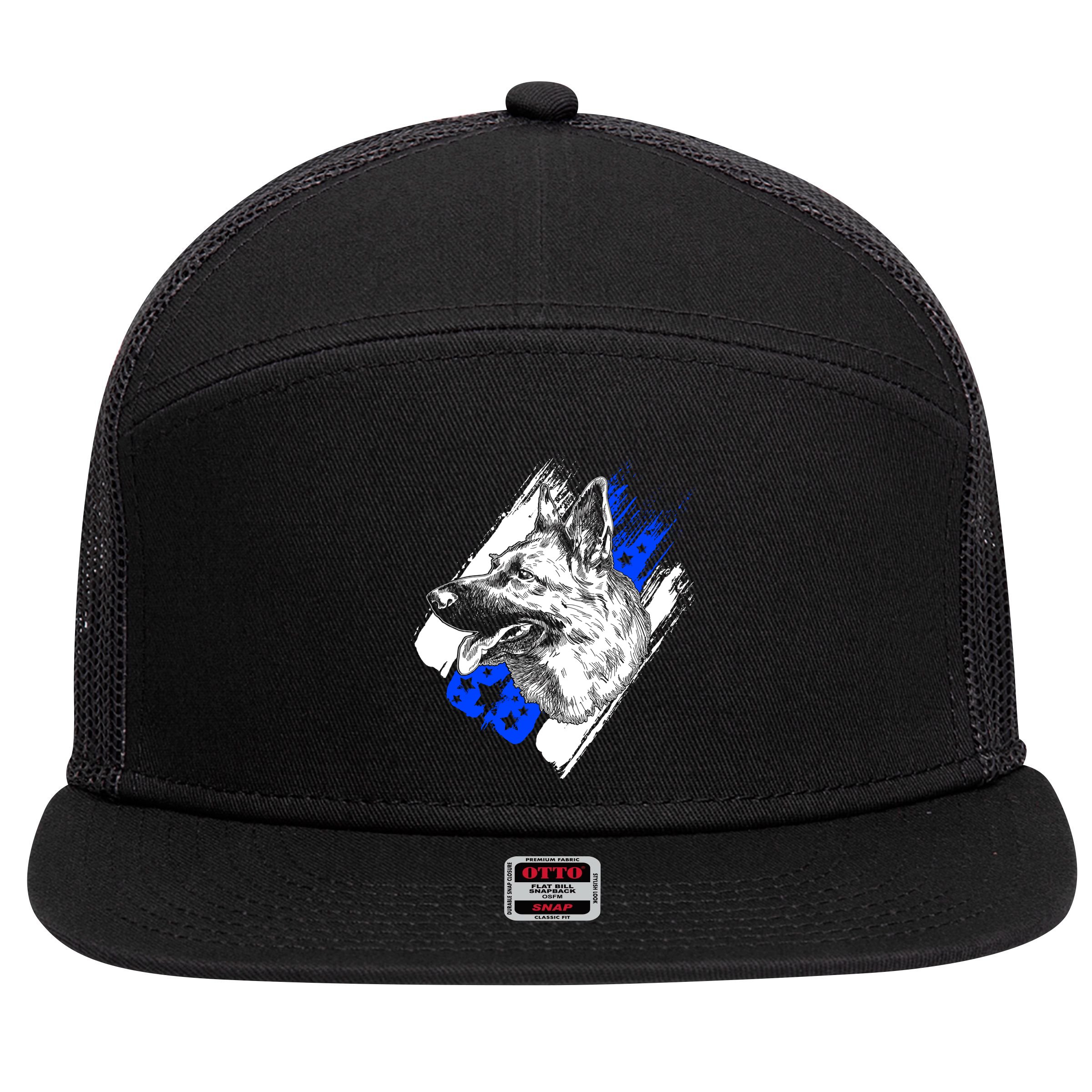 K-9 Police Dog Blue Line 7 Panel Mesh Trucker Snapback Hat