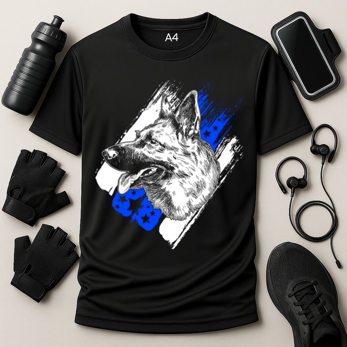 K-9 Police Dog Blue Line Cooling Performance Crew T-Shirt