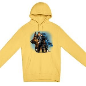 K-9 With Police Officer Silhouette  Premium Pullover Hoodie