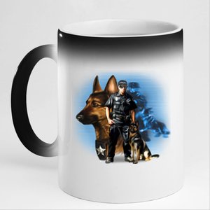 K-9 With Police Officer Silhouette  11oz Black Color Changing Mug