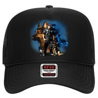 K-9 With Police Officer Silhouette  High Crown Mesh Back Trucker Hat