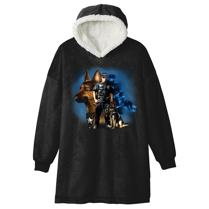 K-9 With Police Officer Silhouette  Hooded Wearable Blanket