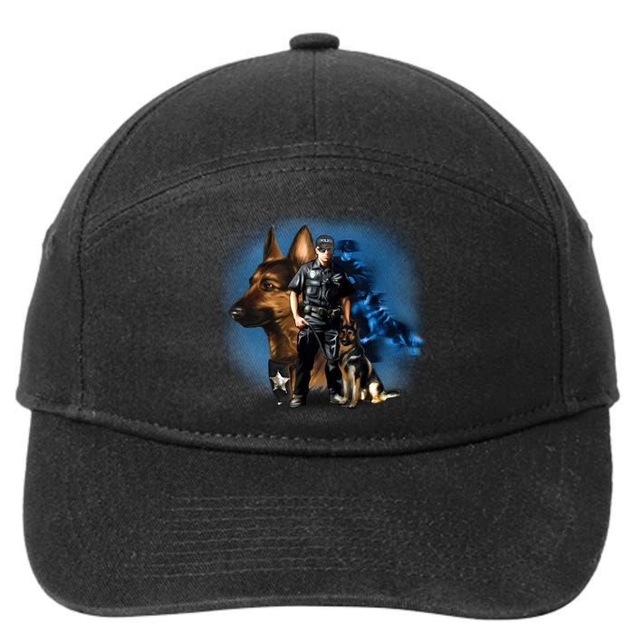 K-9 With Police Officer Silhouette  7-Panel Snapback Hat