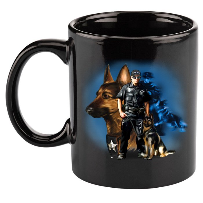 K-9 With Police Officer Silhouette  11oz C Handle Ceramic Mug