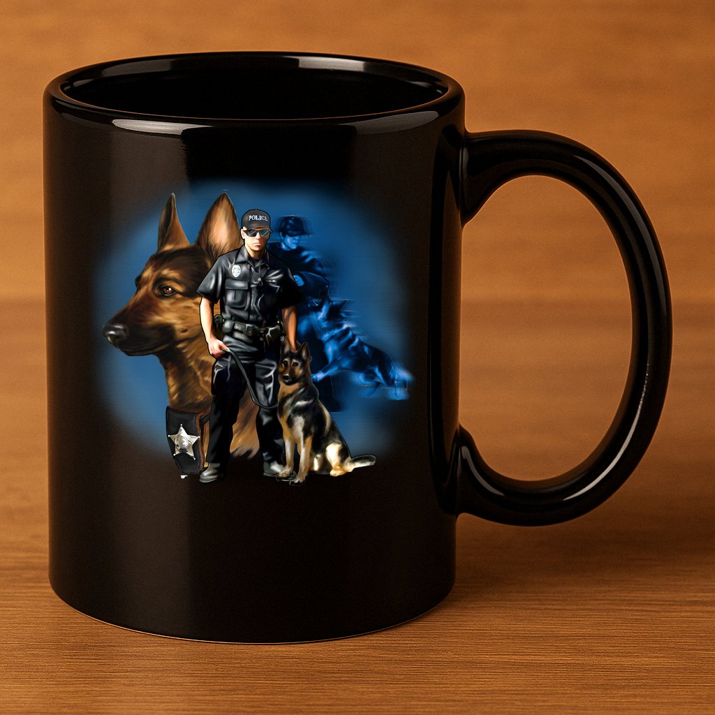 K-9 With Police Officer Silhouette  11oz C Handle Ceramic Mug
