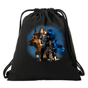 K-9 With Police Officer Silhouette  Drawstring Bag