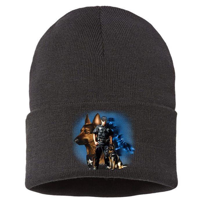 K-9 With Police Officer Silhouette  Sustainable Knit Beanie