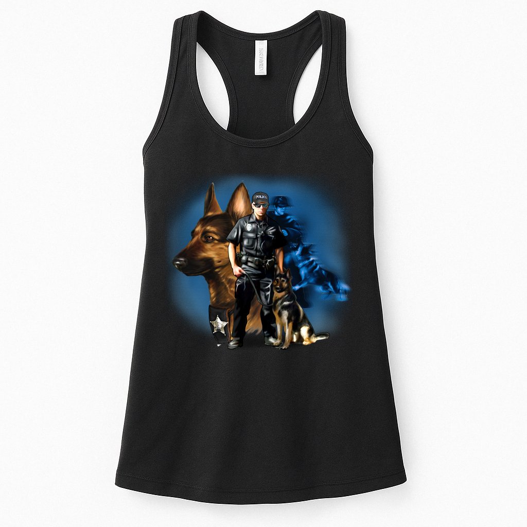 K-9 With Police Officer Silhouette  Womens Tank Top