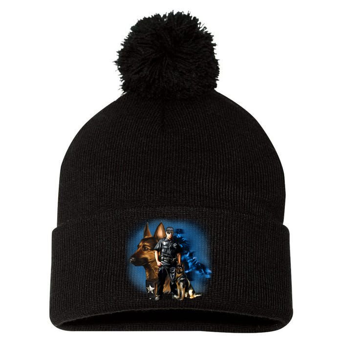 K-9 With Police Officer Silhouette  Pom Pom 12in Knit Beanie