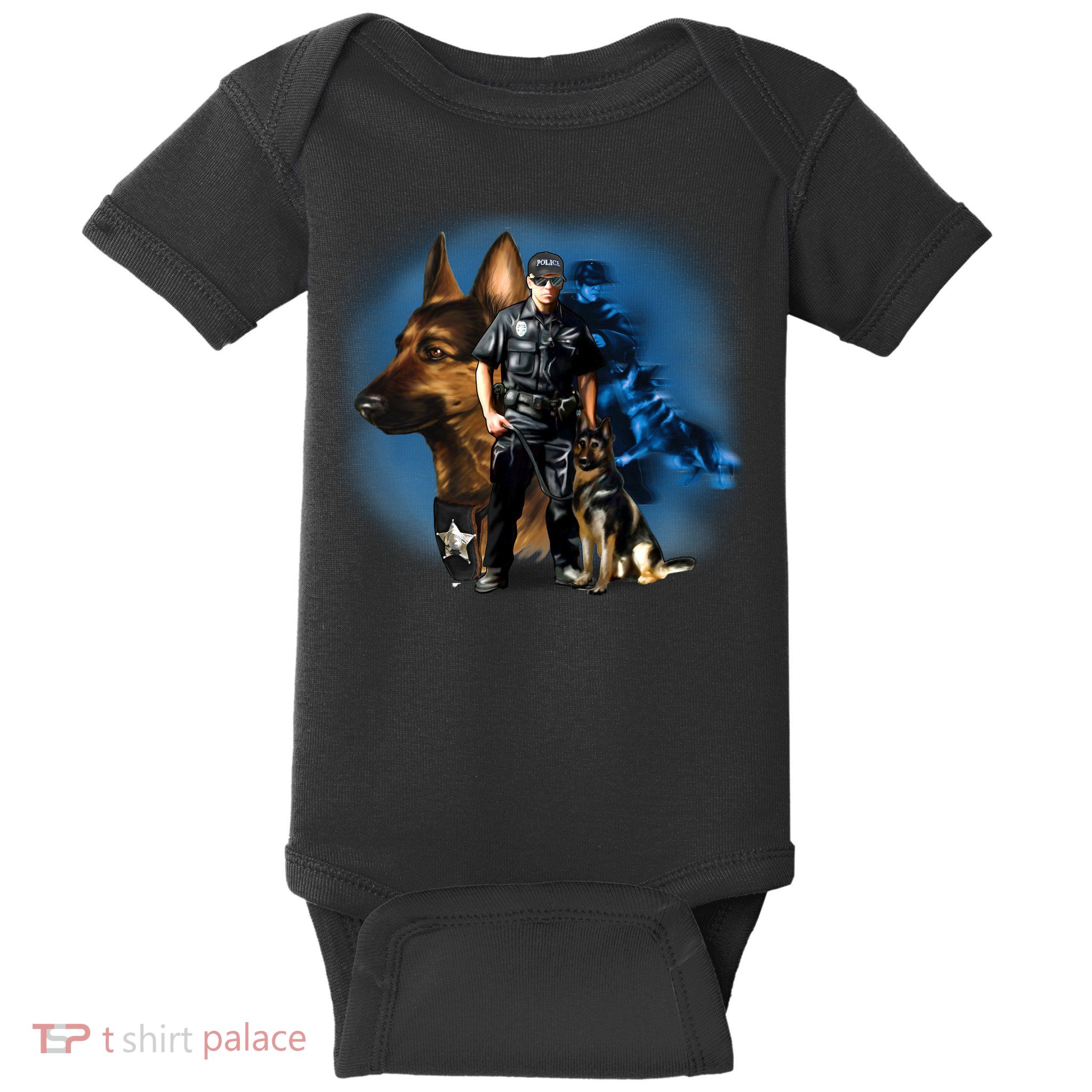 K-9 With Police Officer Silhouette  Baby Bodysuit