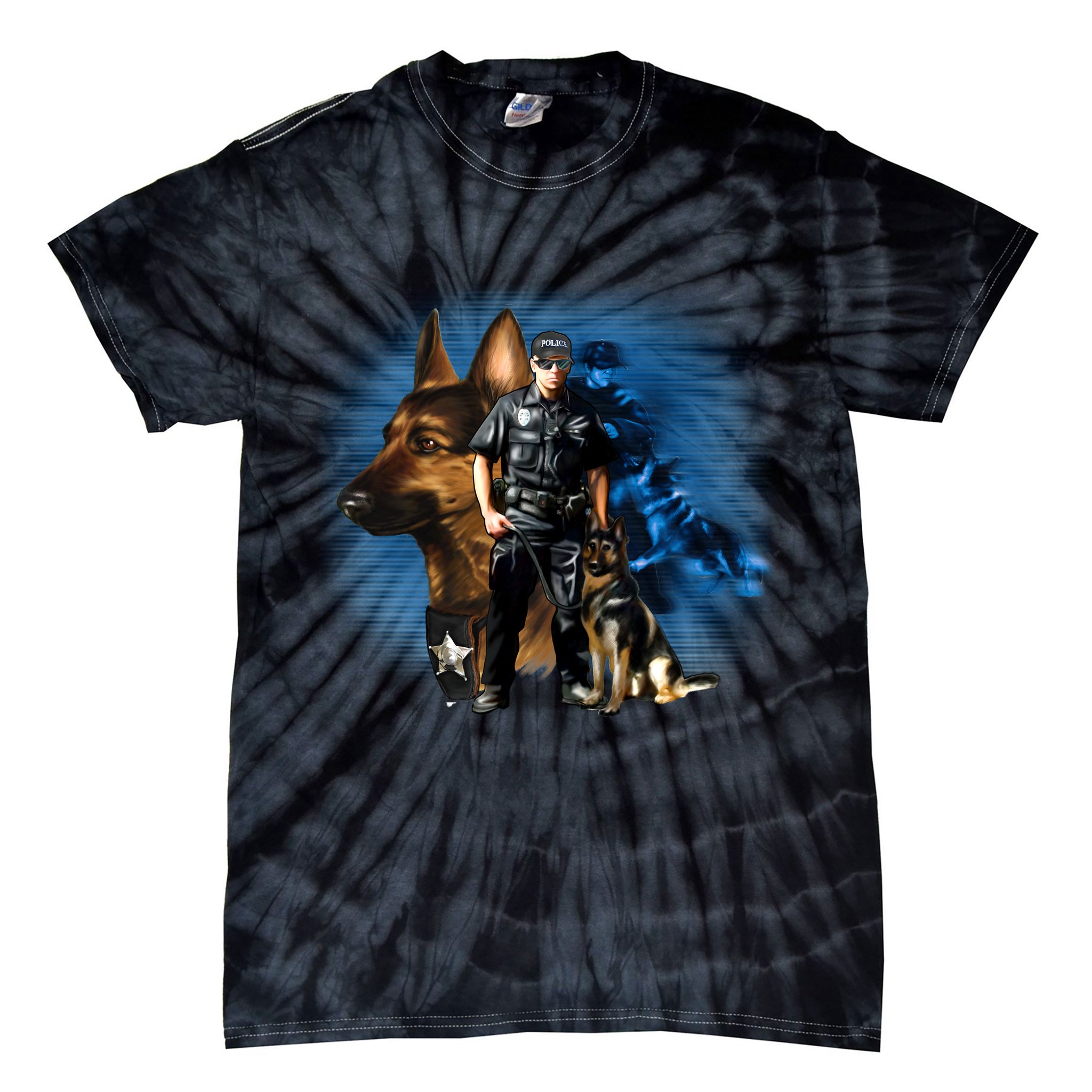 K-9 With Police Officer Silhouette  Tie-Dye T-Shirt
