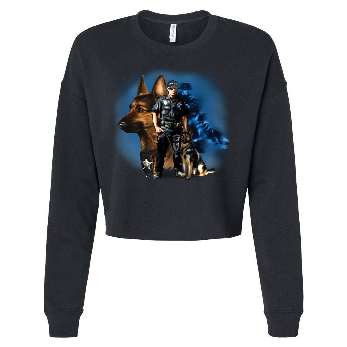 K-9 With Police Officer Silhouette  Cropped Pullover Crew