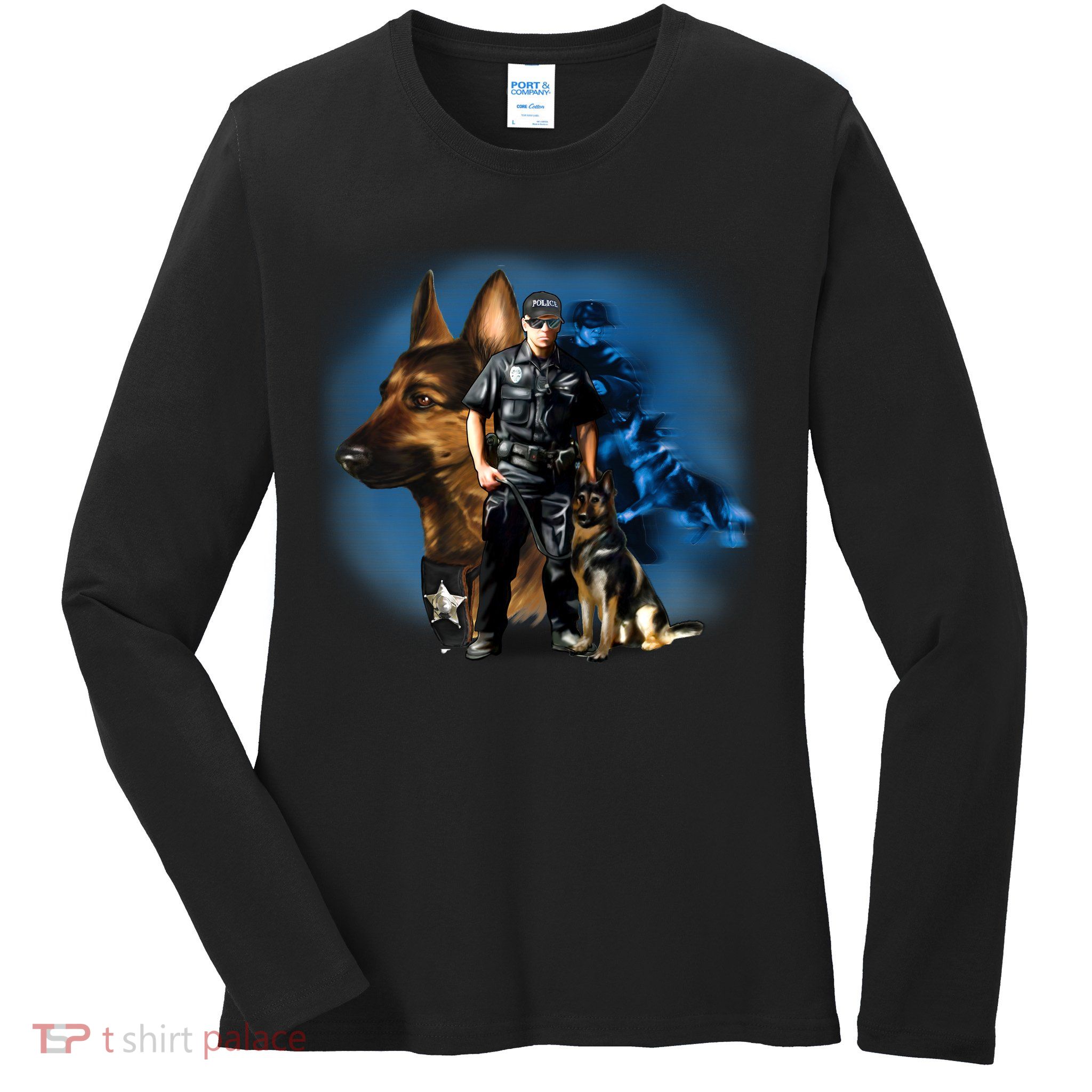 K-9 With Police Officer Silhouette  Ladies Long Sleeve Shirt