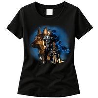 K-9 With Police Officer Silhouette  Womens T-Shirt