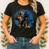 K-9 With Police Officer Silhouette  Womens T-Shirt