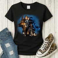 K-9 With Police Officer Silhouette  Womens T-Shirt