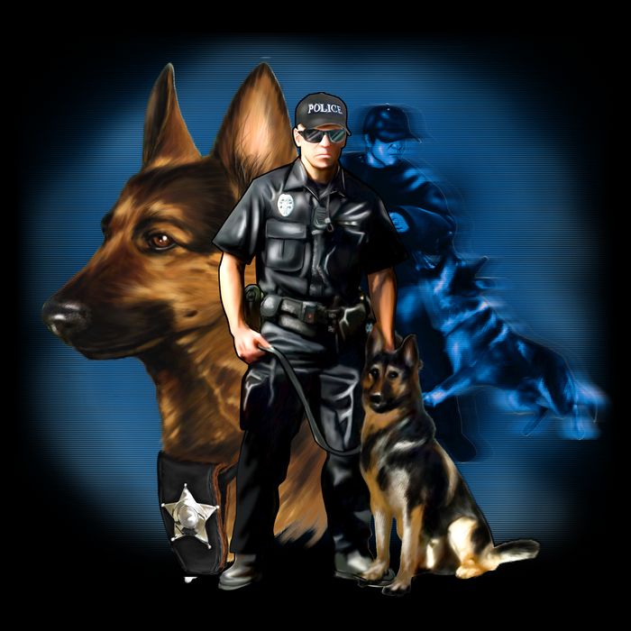 K-9 With Police Officer Silhouette  Womens T-Shirt