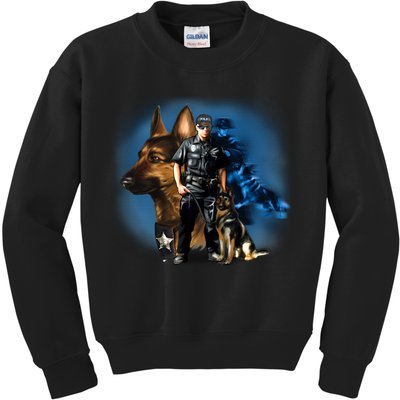 K-9 With Police Officer Silhouette  Kids Sweatshirt
