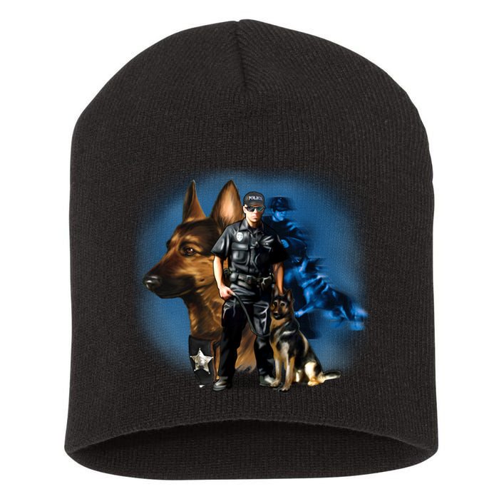 K-9 With Police Officer Silhouette  Short Acrylic Beanie