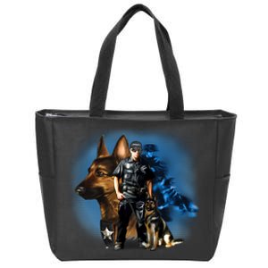 K-9 With Police Officer Silhouette  Zip Tote Bag