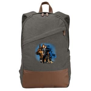 K-9 With Police Officer Silhouette  Cotton Canvas Backpack